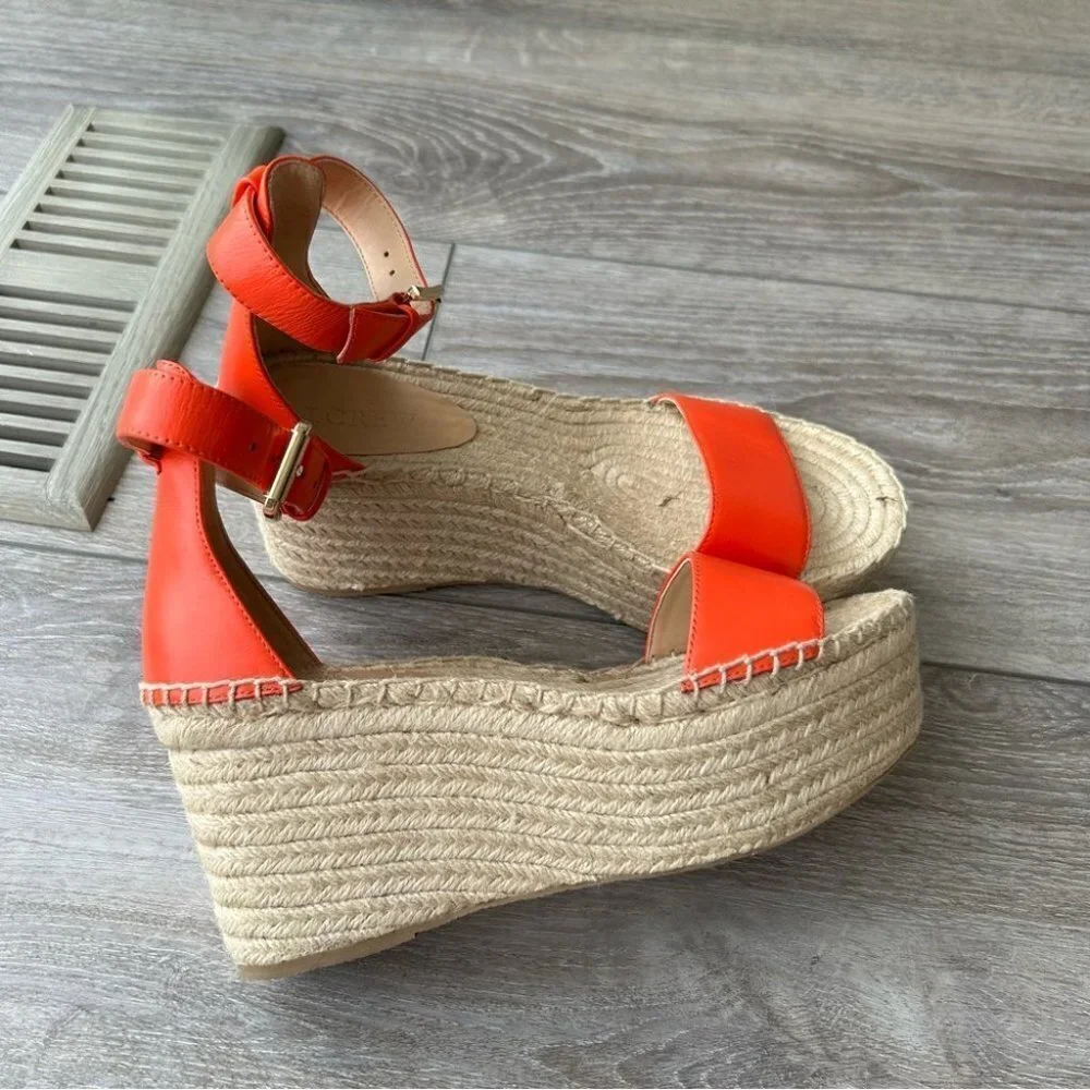 J Crew VACHETTA Leather Platform Espadrille Sandals